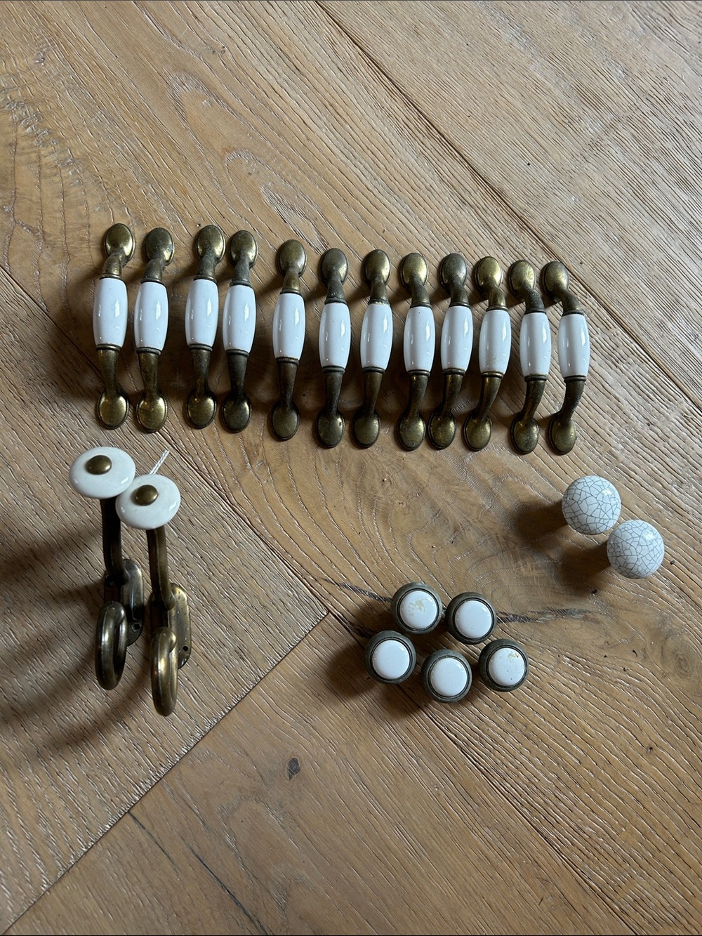 Vintage White Ceramic and Metal Drawer Pulls and Knobs